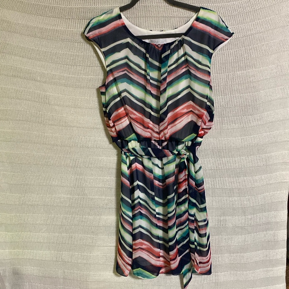 Signature by Robbie Bee Sleeveless Striped Dress Size 12 comes with belt
